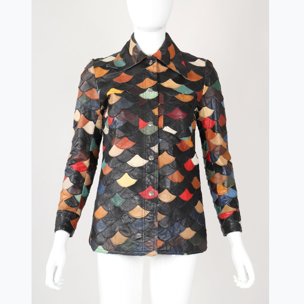 Vintage KOREA Leather Scallop Shirt Jacket Sz S